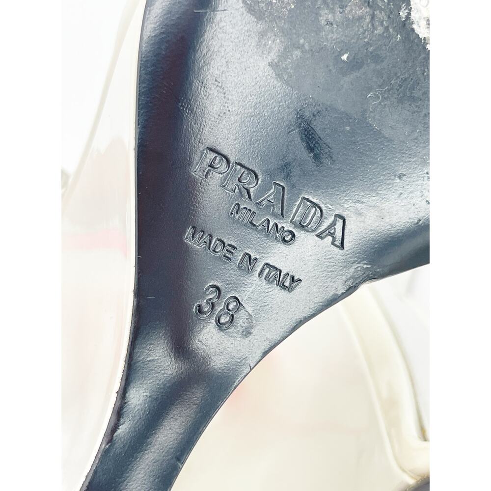 Prada Flame Wedge Sandals White Patent Neon Pink 2018 Reissue Hotrod Heels IT 38 - Picture 16 of 16